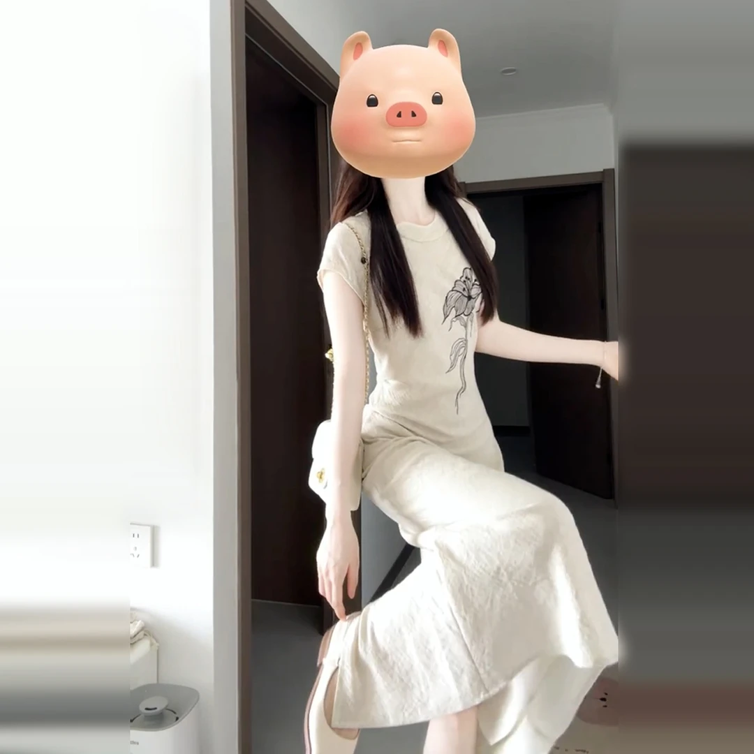 2025新款新中式印花改良旗袍连衣裙子女夏季国风女装气质修身长裙