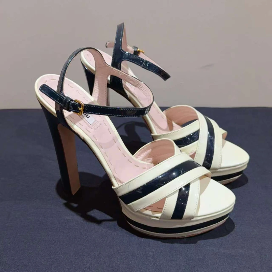 95新 MIU MIU/缪缪 高跟美式超高跟一字扣带凉鞋 39码 跟高15cm