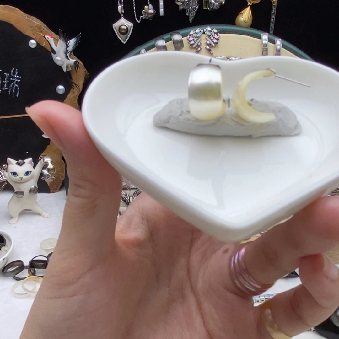 画框银S925镶嵌海水珍珠香槟色澳白cc耳钉