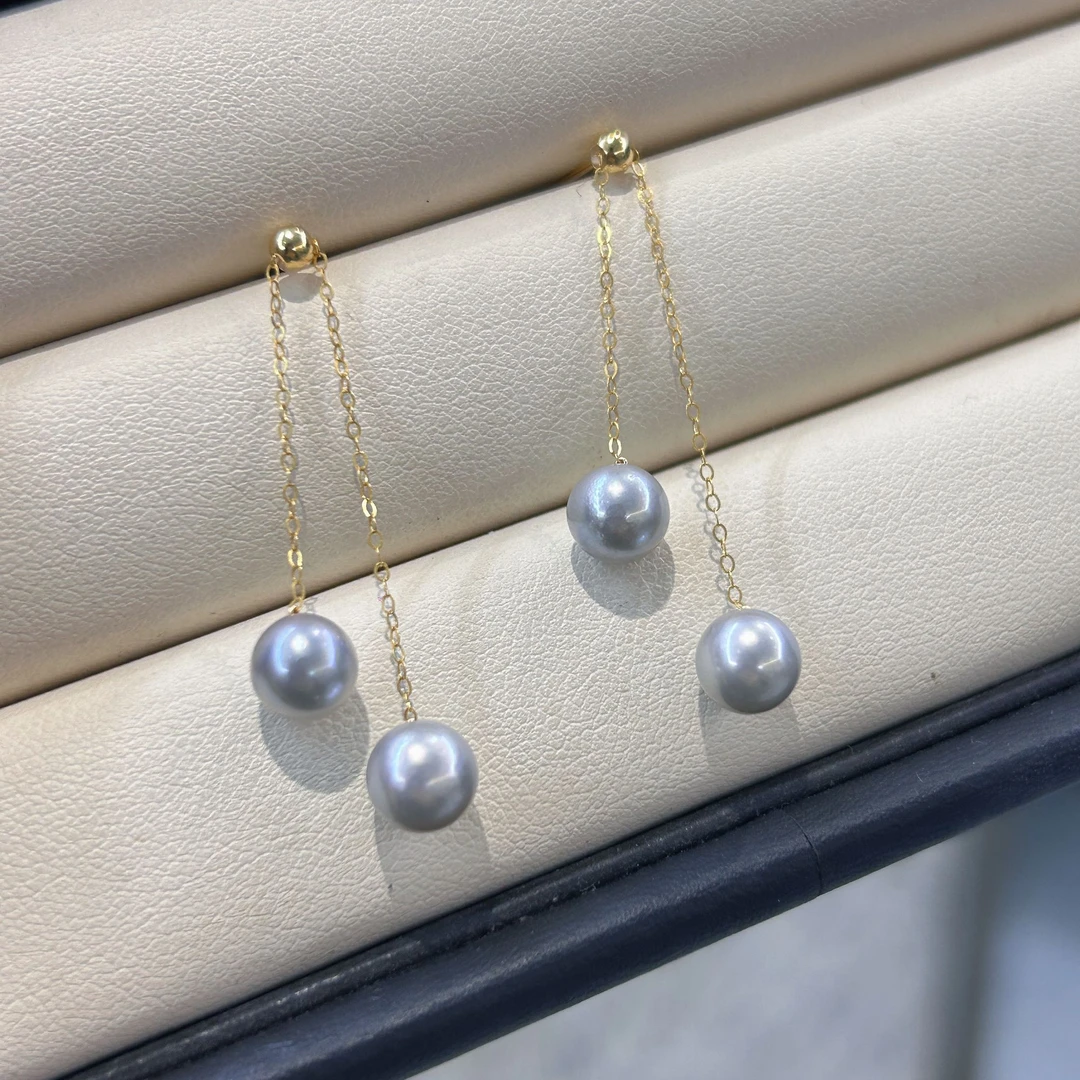 【罗伊伊推荐】海水珍珠真多麻双珠耳环 6-7mm 18K金 AE0139