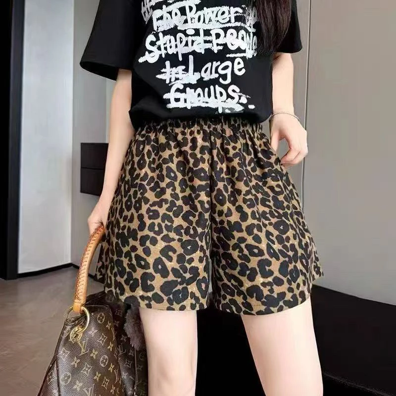 豹纹夏季薄款韩系豹纹阔腿短裤宽松时尚短裤休闲裤6977