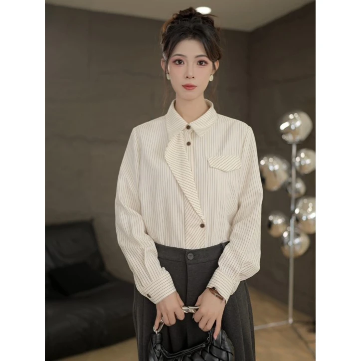 TITI定制【芝士奶油】轻奢气质条纹长袖衬衫宽松显瘦上衣TL3903050