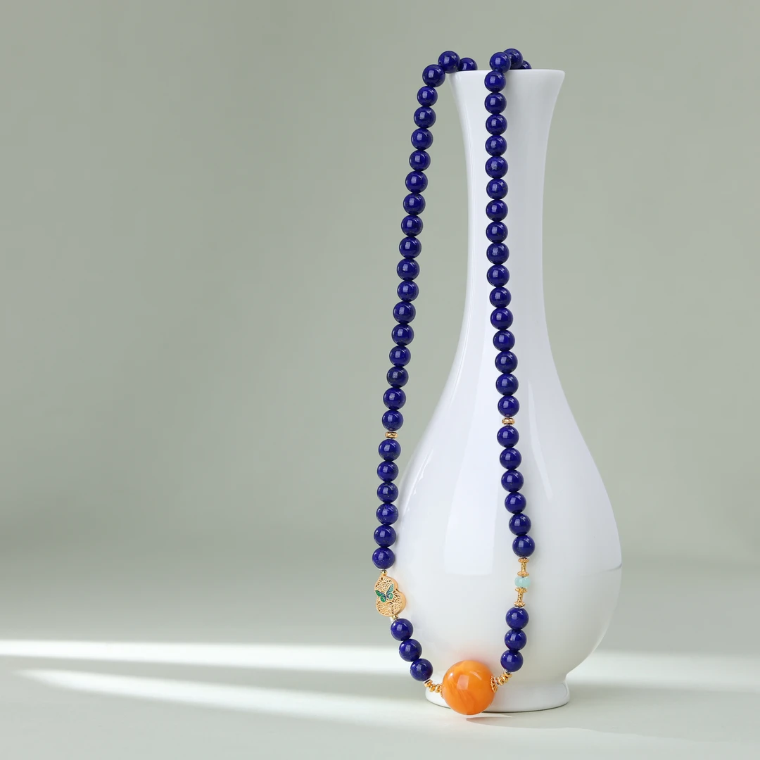 【央博玉】925银蜜蜡青金石圆珠项链-YB93440199-多样性发一|BML2