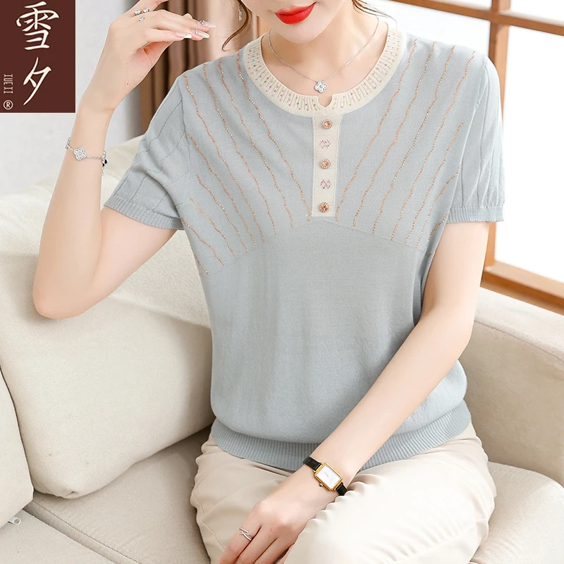 妈妈夏装短袖冰丝小衫洋气P-X-CC8672