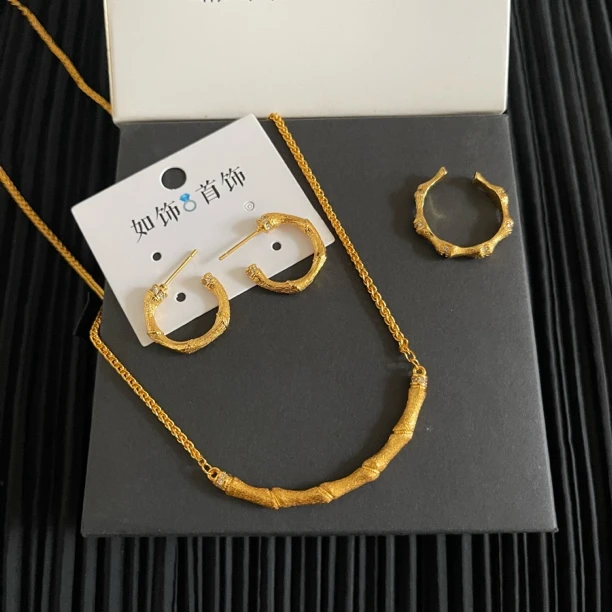 铜合金项链 如饰 古法竹节三件套套装时尚复古气质