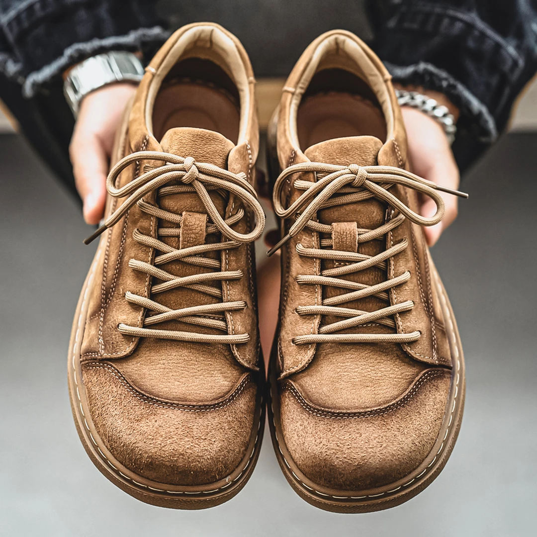 头层牛皮休闲男鞋子低帮新款冬季大头鞋真皮透气软底复古个性皮鞋