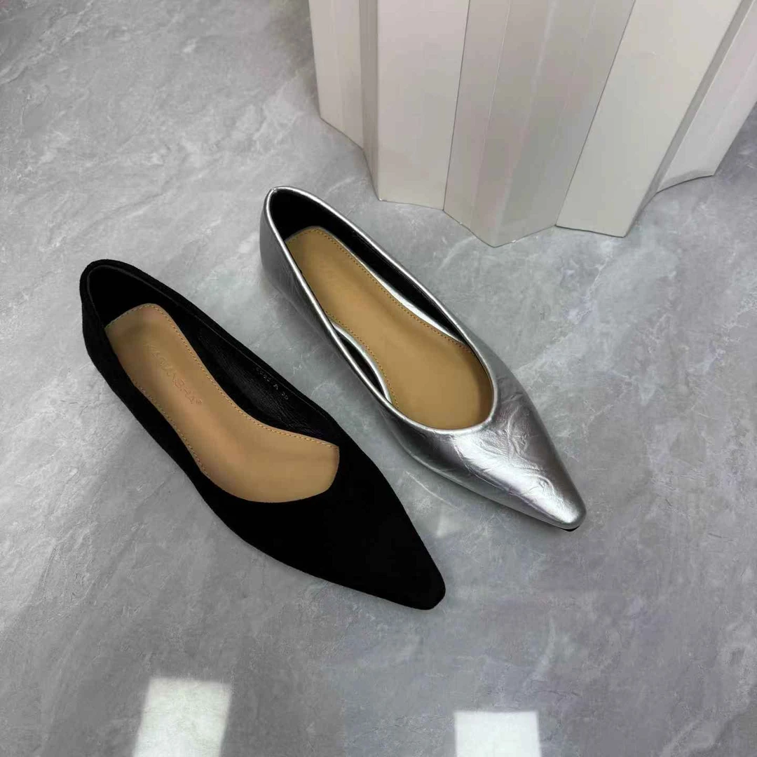 2025春夏季百搭时尚真皮极简风尖头单鞋女鞋软面百搭浅口鞋单鞋女