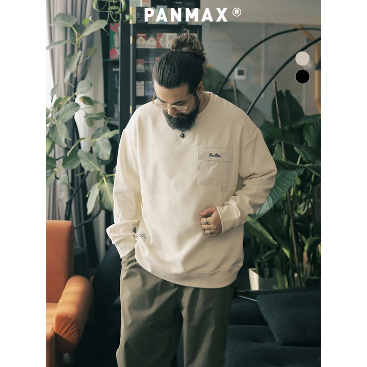 大码男装潮牌肌理感纯色潮酷工装加大休闲打底衫套头圆领卫衣