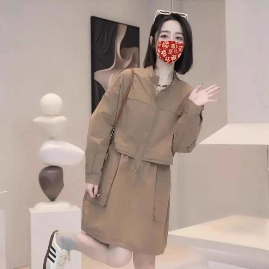 2025春季新款女装收腰工装连衣裙长袖时尚休闲遮肉显瘦中长款裙子