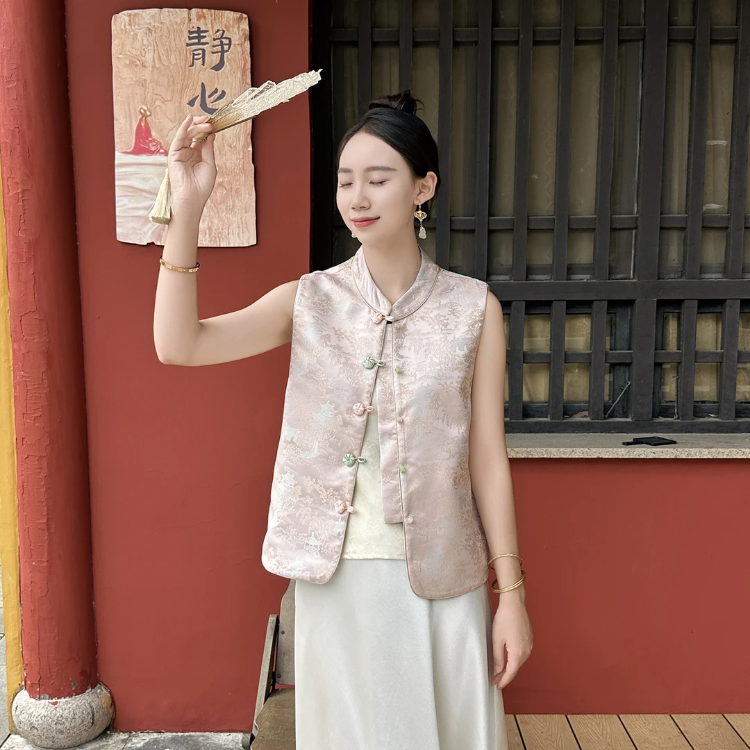 【亭台楼阁】新中式复古中国风气质时尚百搭精致盘扣缎面双面穿马夹