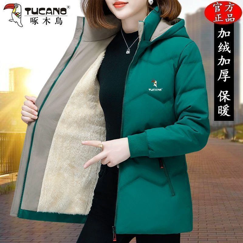 啄木鸟服女2025年冬季新款百搭加绒加厚保暖外套小棉袄棉衣