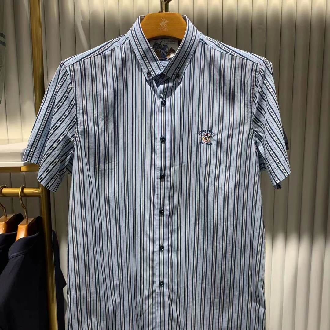 商务休闲竖条短袖衬衣