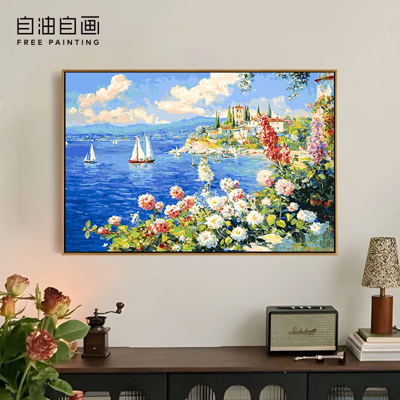 数字油画手工填色油画客厅风景挂画手绘客厅装饰画盛夏的西西里岛