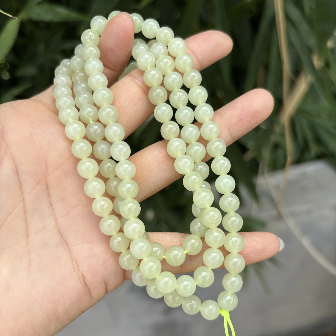天然和田玉冰晴水卡7mm108颗圆珠妈妈链挂件链吊坠链子带证书