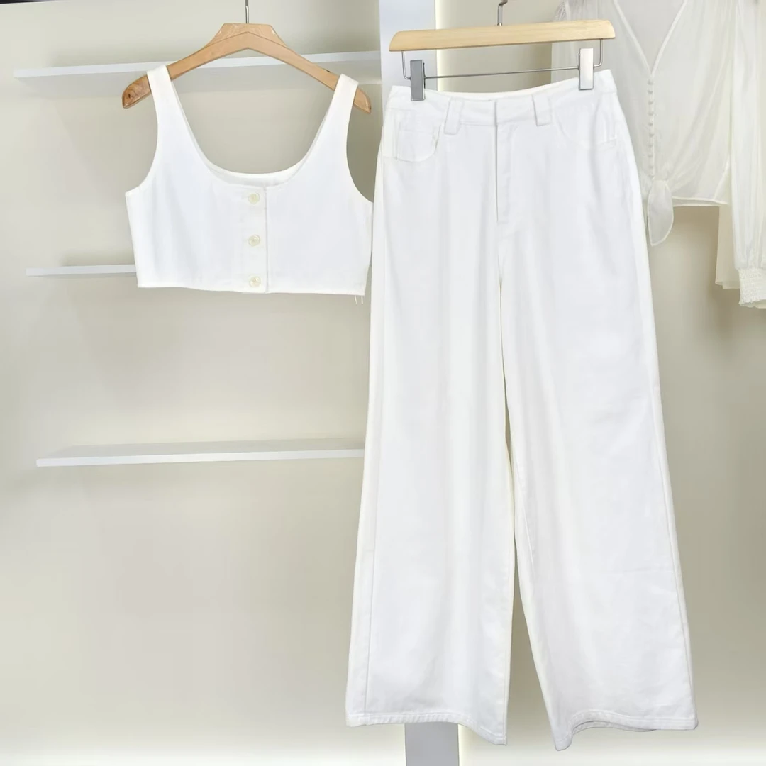 麦迪尚品【K】50428184 夏季简约牛仔背心长裤两件套品牌撤柜