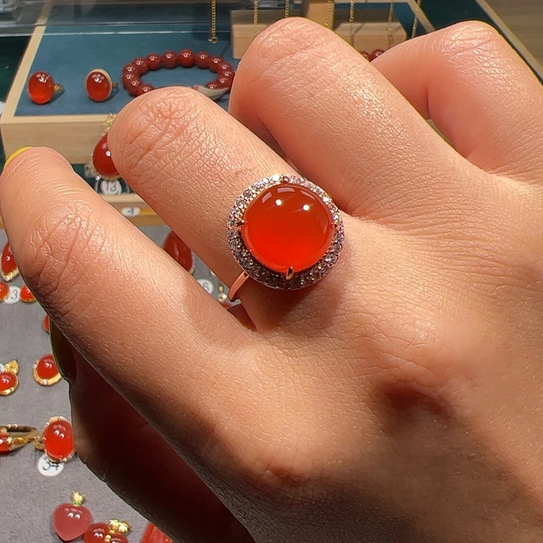 南红玛瑙银S925镶嵌戒指