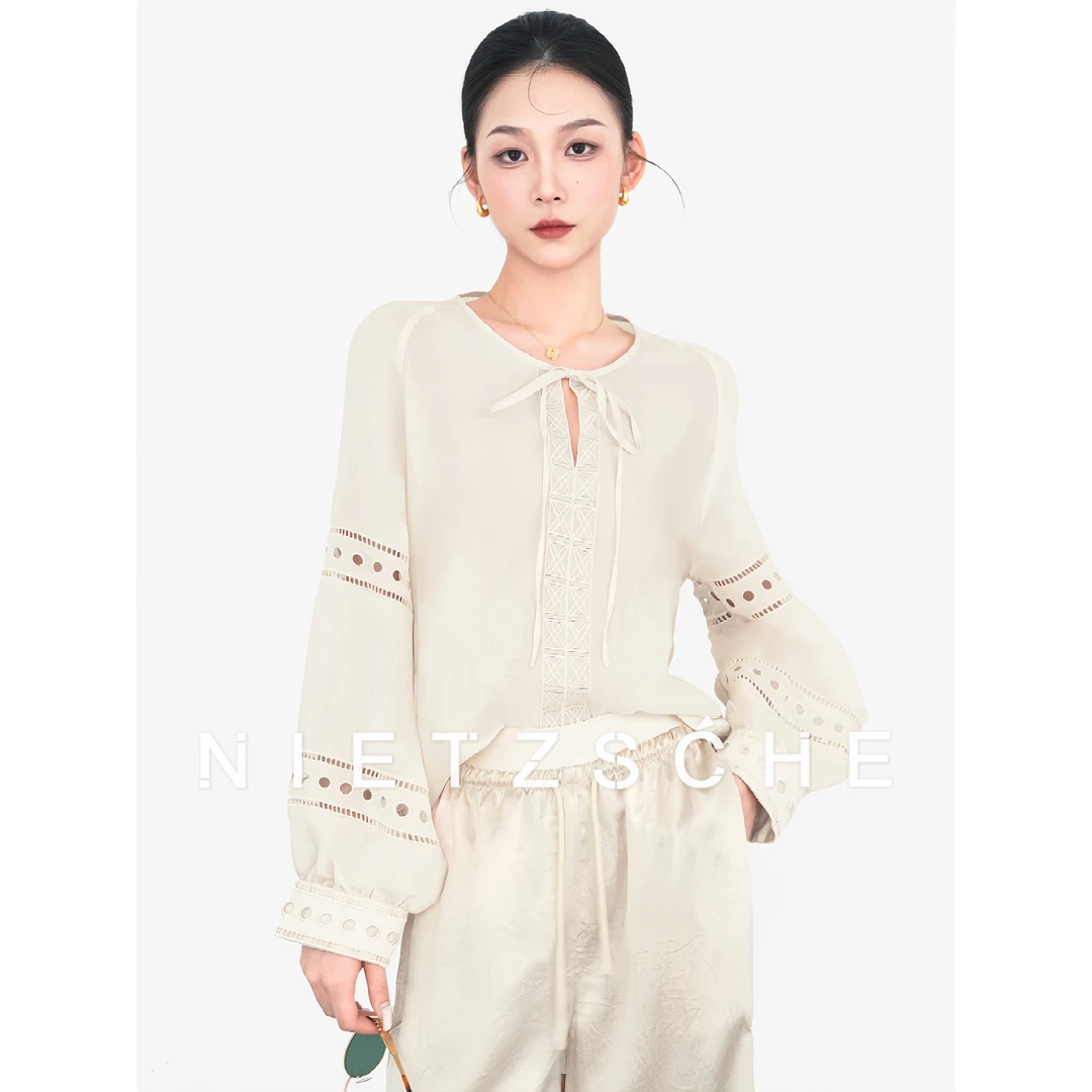 Nietzsche|罗拉重工小衫|莱赛尔重磅洋气刺绣防晒系带衬衫61755