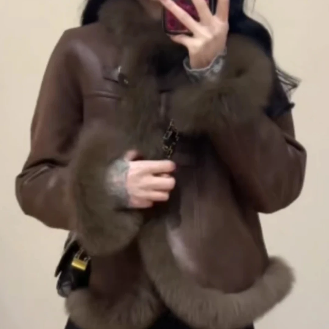 冬季毛领时尚保暖外套女气质百搭拼接短款宽松