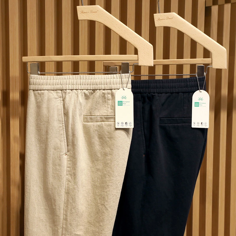 【240112037】经典致意 贵族老钱风自然美感亚麻松紧腰休闲长裤