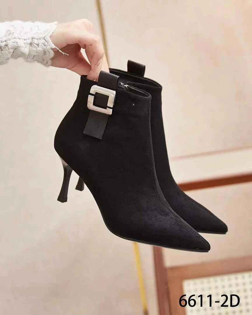 6611-2时装靴女新款春秋爆款侧拉链尖头时尚百搭显瘦短靴