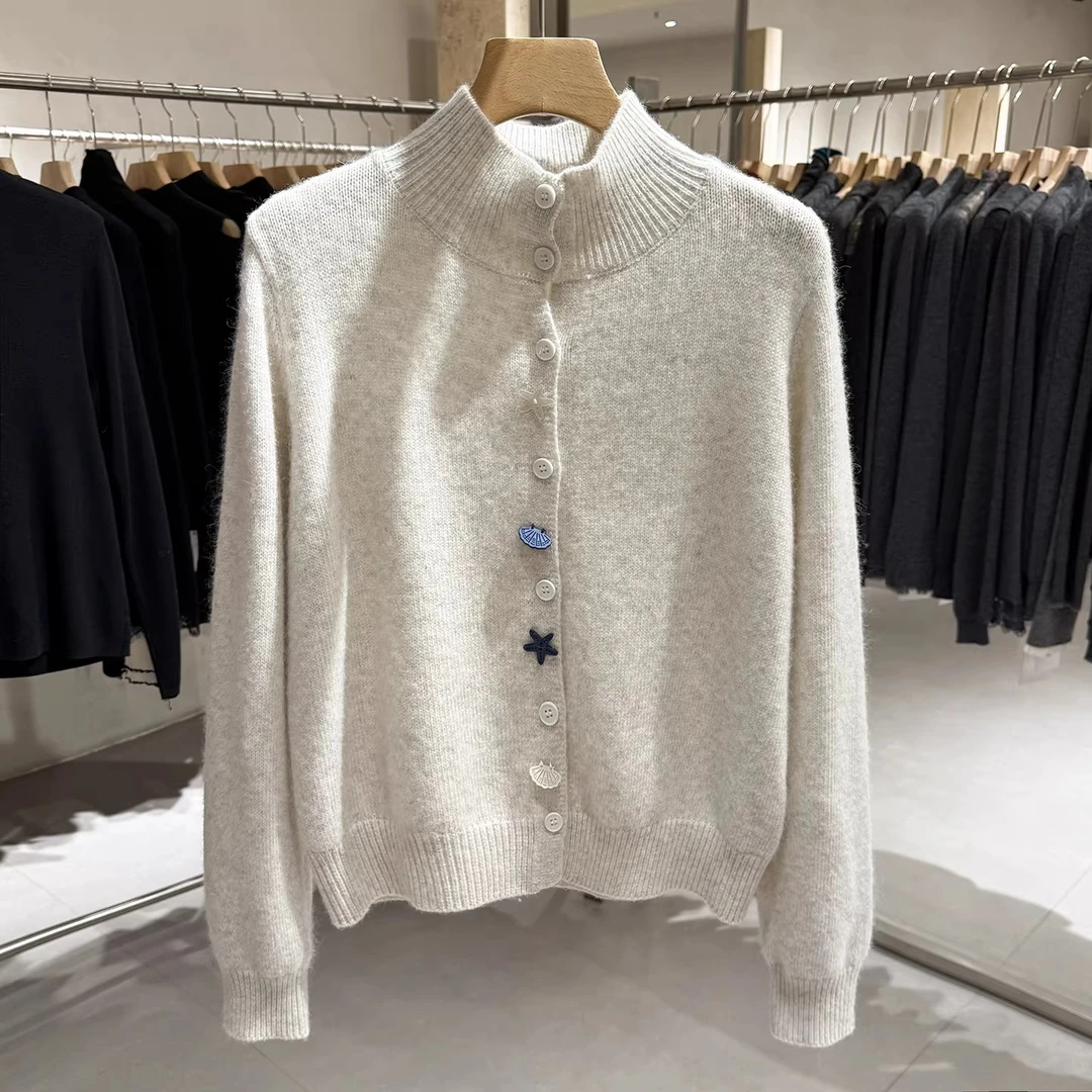 软糯设计感半高领毛衣外套女2026新款气质宽松针织开衫超好看上衣