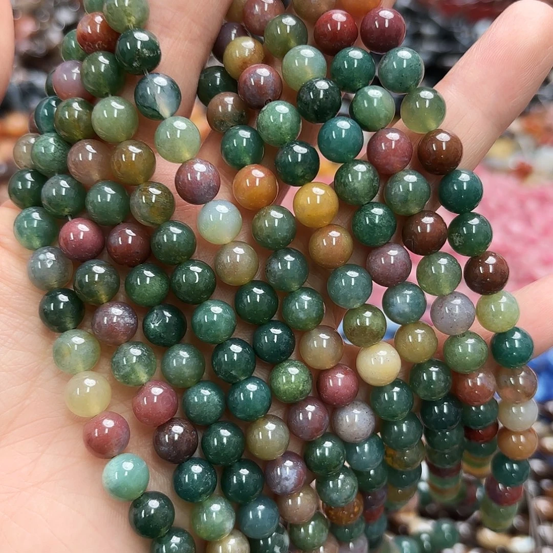 玛瑙/玉髓未镶嵌珠宝半成品卡8七彩印度玛圆珠一条