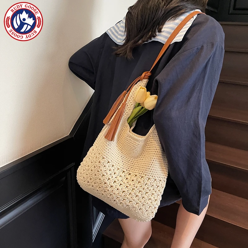 RUDY GOOSE夏天草编包女时尚大容量编织单肩海边度假风通勤托特包