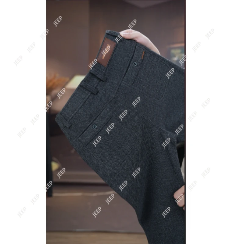 JEEPSPIRIT吉普秋冬厚款高端毛呢加厚保暖雪尼尔绒直筒裤8816