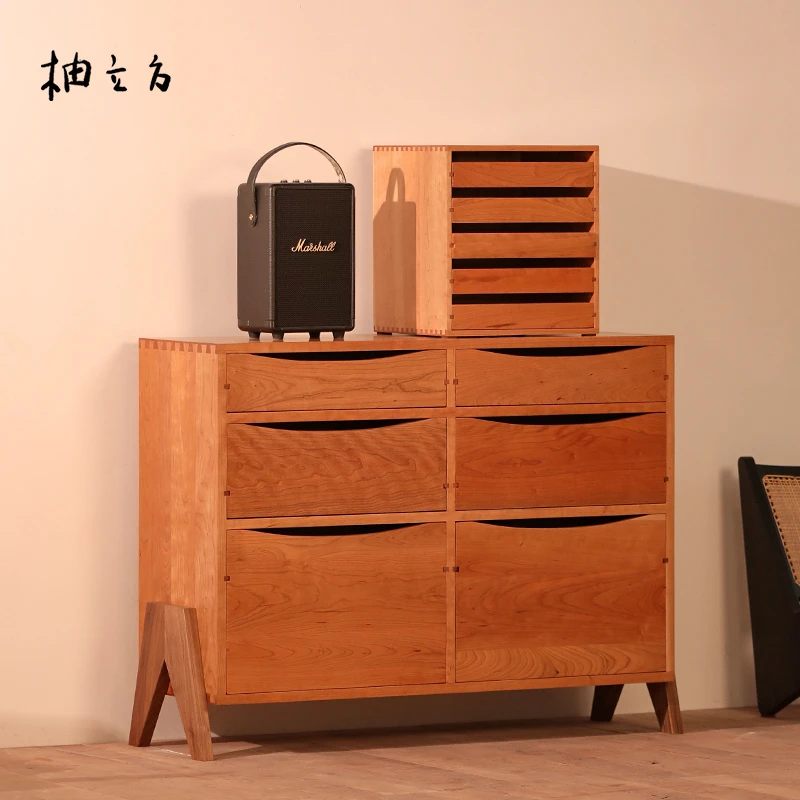 中古风餐边柜实木柜子北美黑胡桃北美樱桃木斗柜日式储物柜一二木