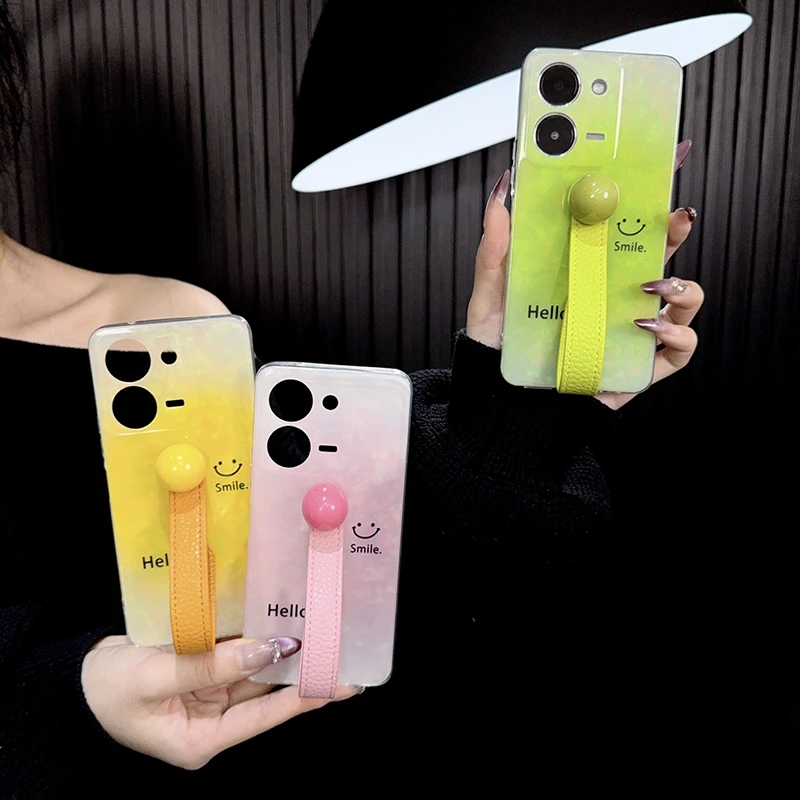 适用vivoy78手机壳新款y78+套vivo贝壳纹y77渐变色ins笑脸diy女款