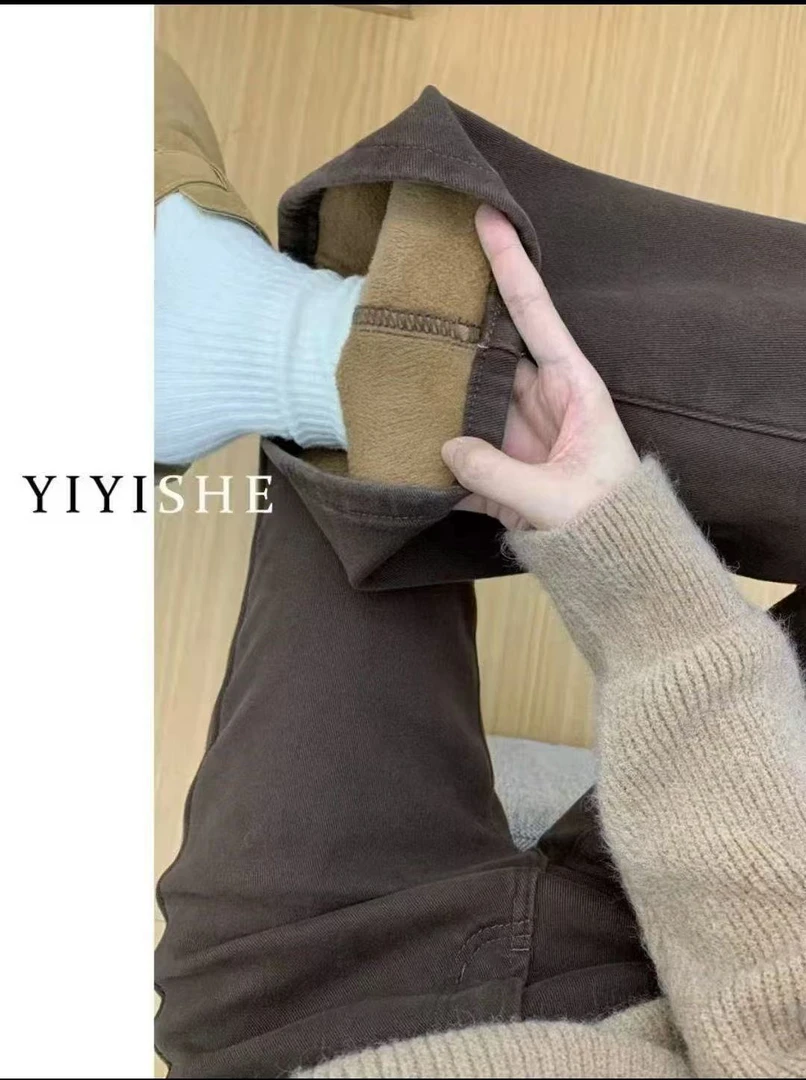 2025秋高腰直筒裤喇叭裤长裤简约冬季牛仔裤显瘦加厚韩版25128