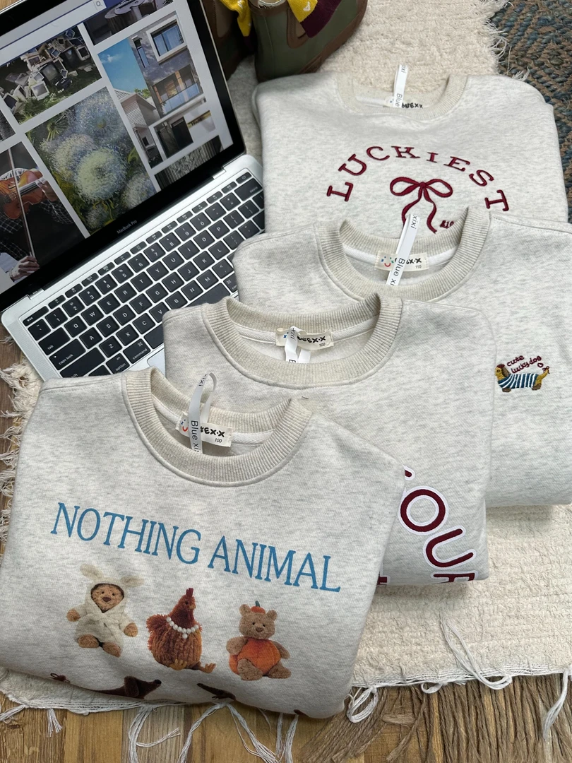 （亲子装）【潮棉摇粒集合】秋冬新款儿童加绒圆领卡通休闲上衣9998