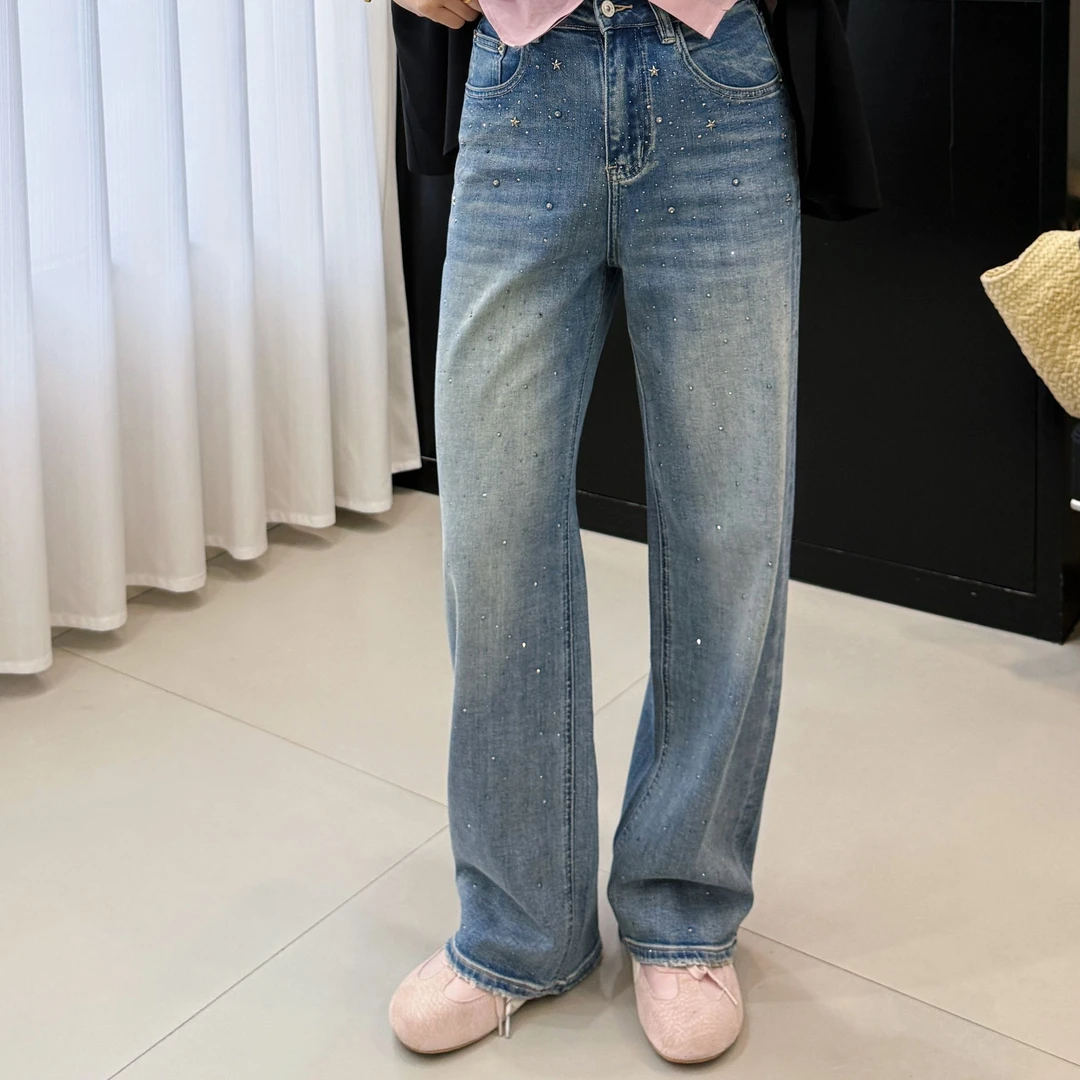 9262璀璨星河烫钻窄版直筒牛仔裤