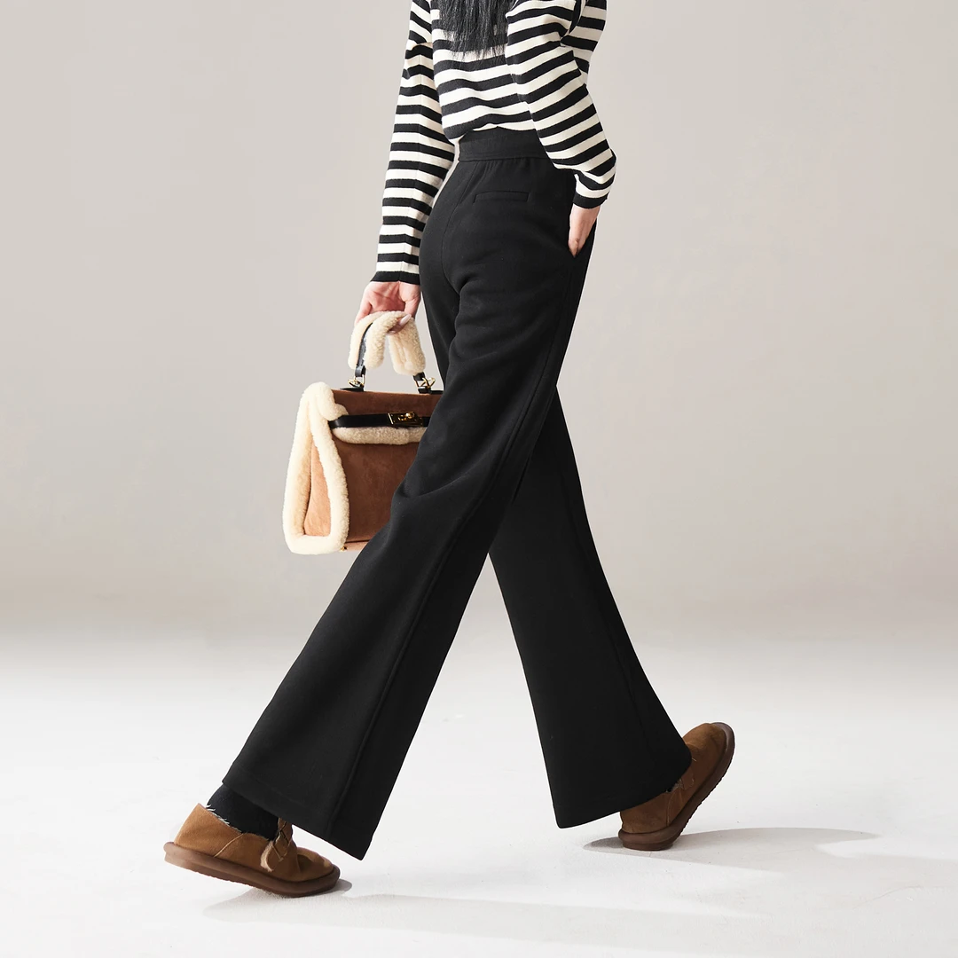 索菲丝尔蚕丝羊毛加厚喇叭裤女2025冬季百搭显瘦休闲长裤541208