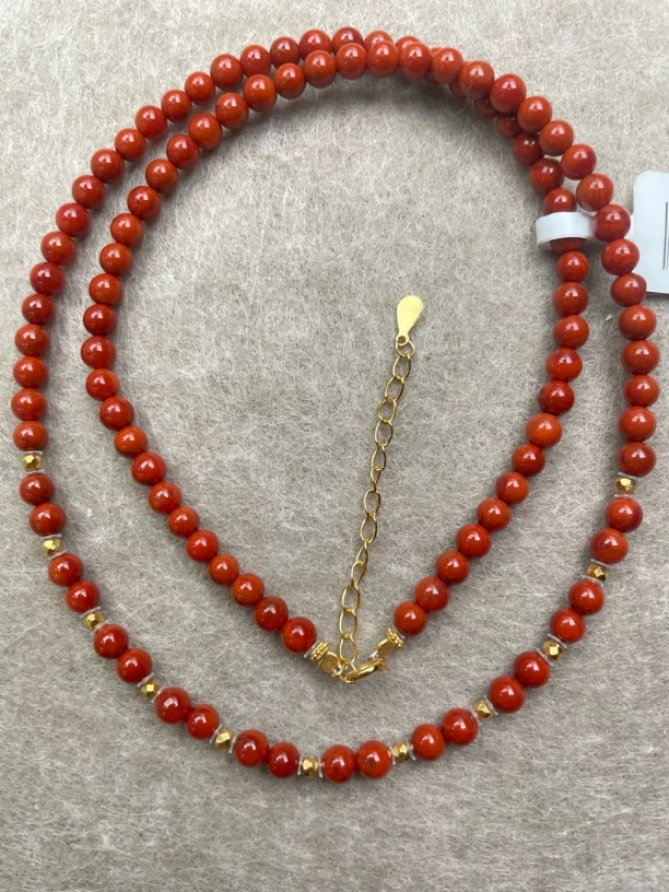 Z41南红满肉锦红小米珠锁骨链4mm+