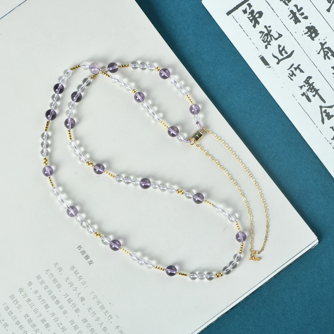 白水晶纯净体0.5和紫水晶纯净体0.6混穿项链万能链（紫宸星辉）