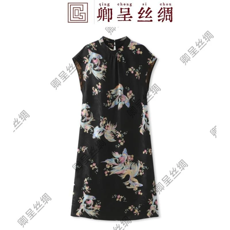 【彩色鱼儿】Q3030新中式小圆领精品提花2025新款国风连衣裙