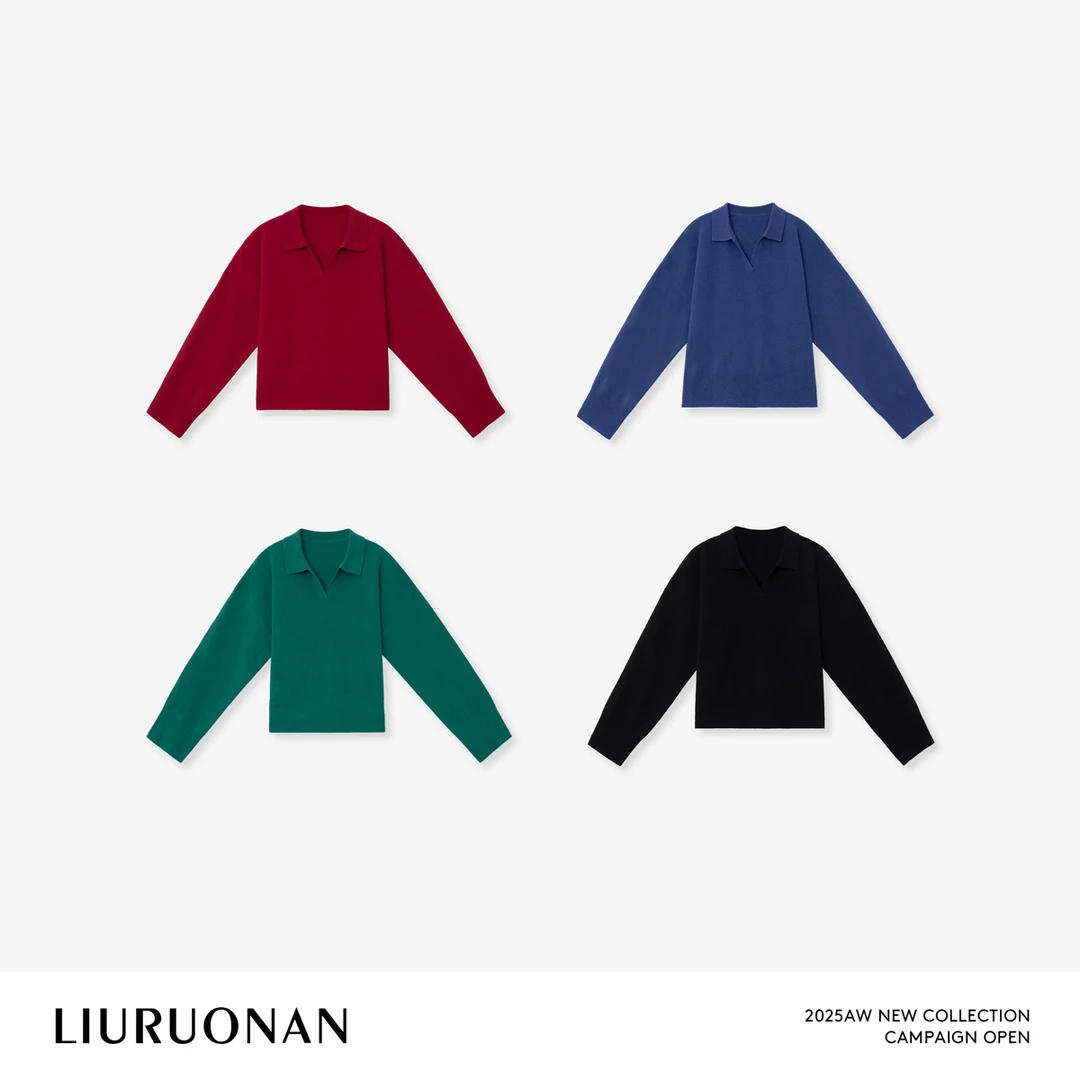 LIURUONAN 25WIN【秋冬的故事】复古翻领长袖毛针织衫秋冬