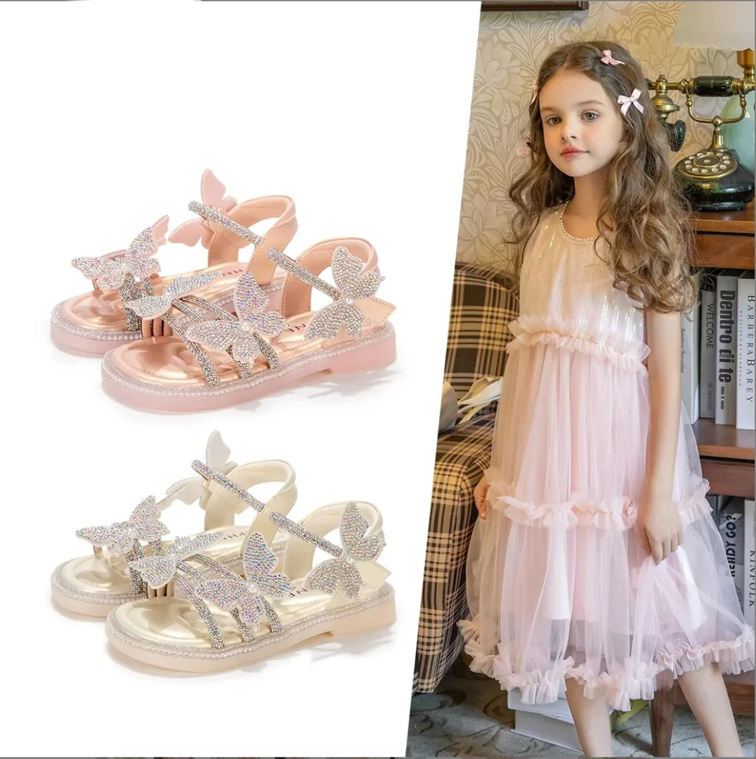 ABC女童鞋凉鞋2025夏季新款儿童软底水晶鞋夏款高颜值公主鞋子