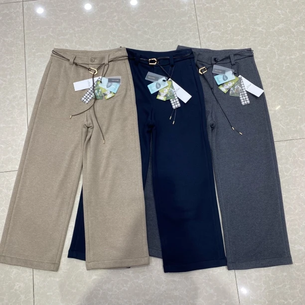 女士冬季加绒加厚九分阔腿裤醋 酸蚕 丝羊 毛松弛感休闲女裤56310