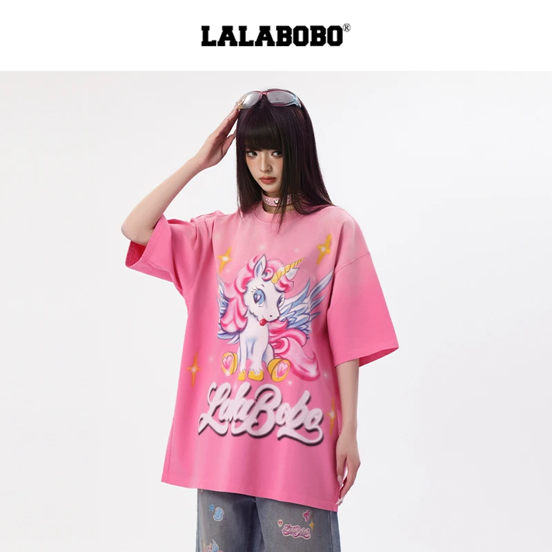 LALABOBO2025宽松休闲印花时尚圆领T恤LBEA-WSDT18