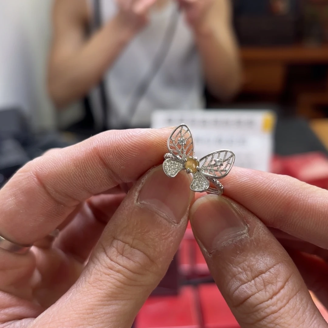 翡翠戒指银S925镀金镶嵌