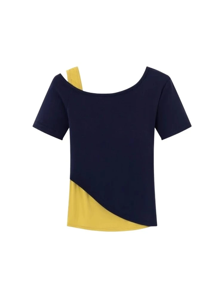 假两件正肩短袖t恤女款2025年新款夏季设计感独特漂亮减龄款上衣