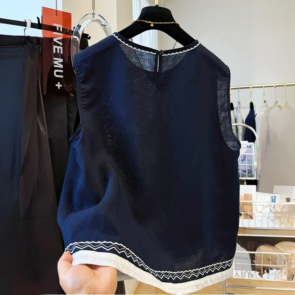 1276韩系高级感重工别致刺绣漂亮无袖小衫女夏季外穿马甲背心上衣