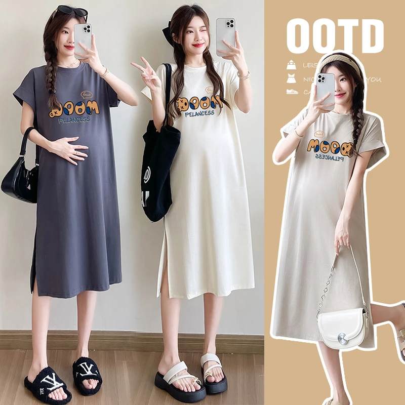 孕妇装女2025新款爆款洋气春夏季韩版短袖t恤裙孕妈期服装连衣裙