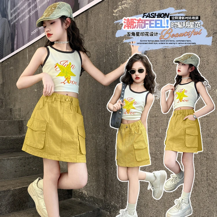 女童套装夏季多巴胺穿搭2025新款女孩网红洋气时髦夏装大童辣妹装