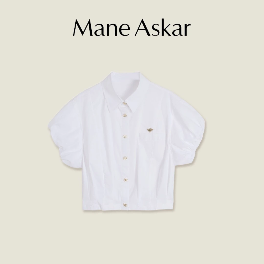 新款洋气花苞袖设计通勤三分袖衬衫上衣女OK52004