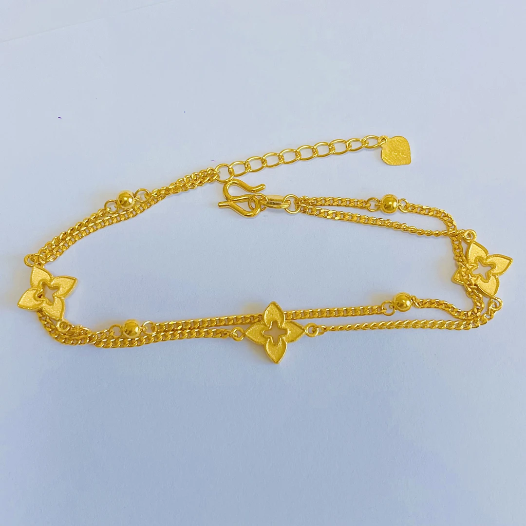 足金999十字老花手链双链气质精致国潮黄金