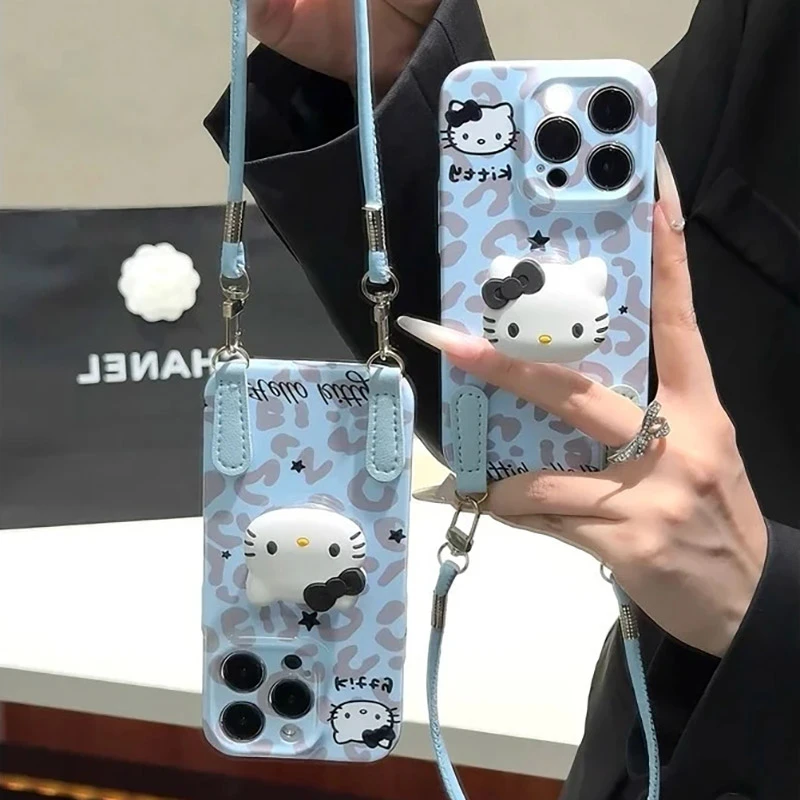 雾霾蓝KT猫适用苹果17/16挂绳手机壳华为创意vivo小米15opp菲林壳