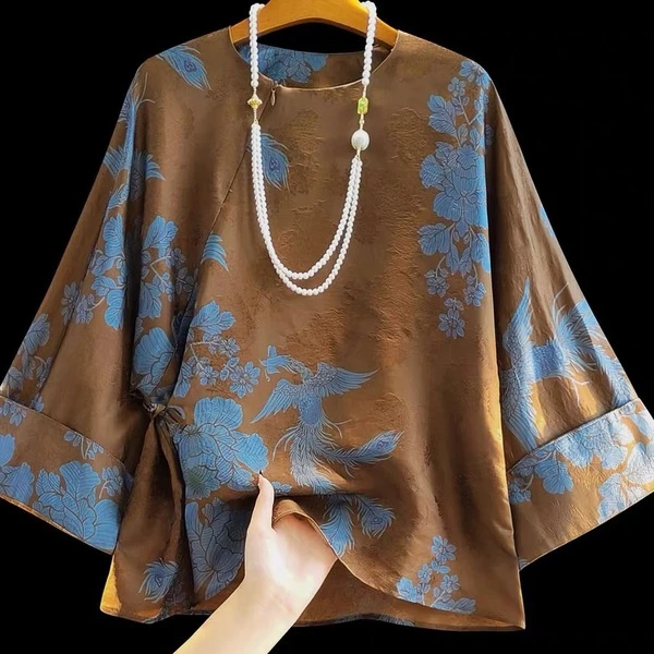 新中式凤栖牡丹定制复古国潮风盘扣上衣气质减龄